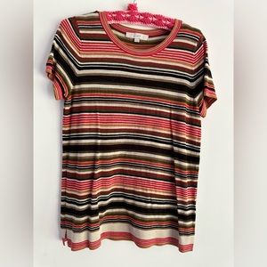 LOFT multi-colored stripe, short-sleeved sweater